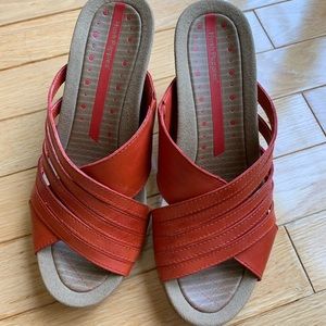 Hush Puppies Leather Burnt Orange Wedge Sandals